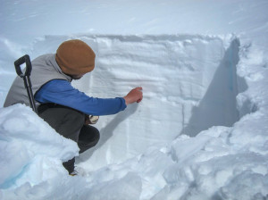 Testing avalanche conditions in snowpit