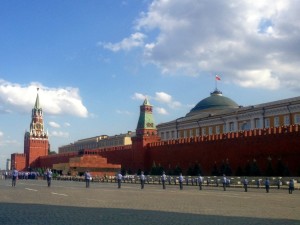 Police marching outside of the Kremlin
