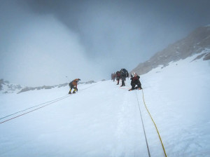 Climbers on the fixed lines on Denali